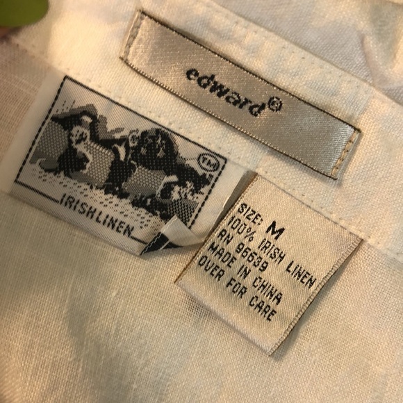 Edward Irish Linen Shirt Button Down Polka Dots Size Medium 3/4 Sleeves - Picture 7 of 8